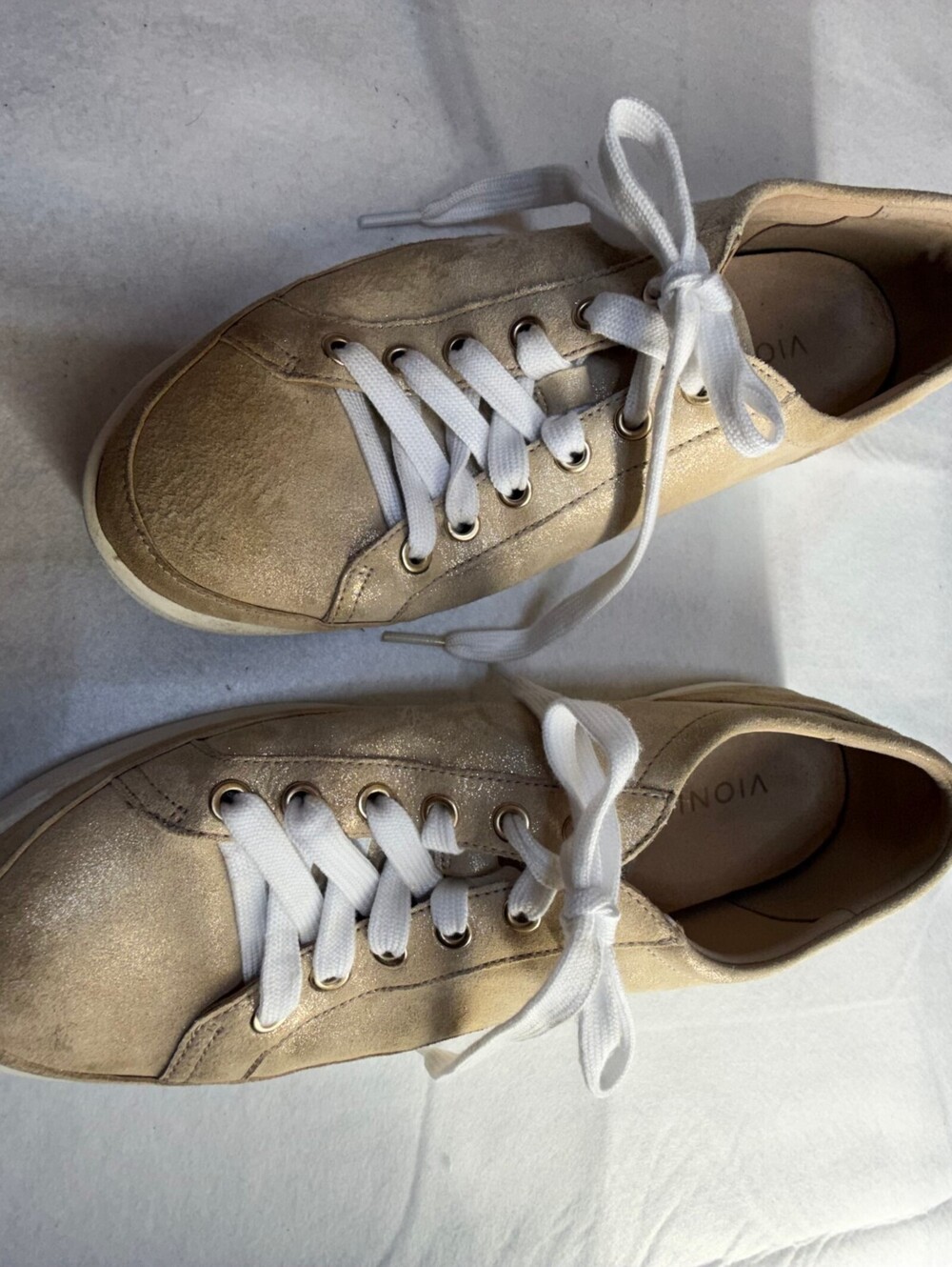 Vionic Winny Gold Metallic Nappa Leather Lace-Up Women's Sneaker Size 10
